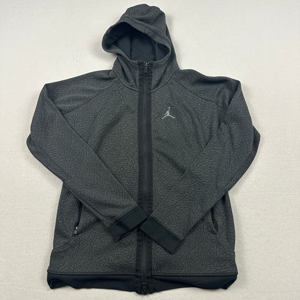Jordan Jacket Men Medium Gray Elephant Print Full Zip Hoodie Slim Fit Basketball